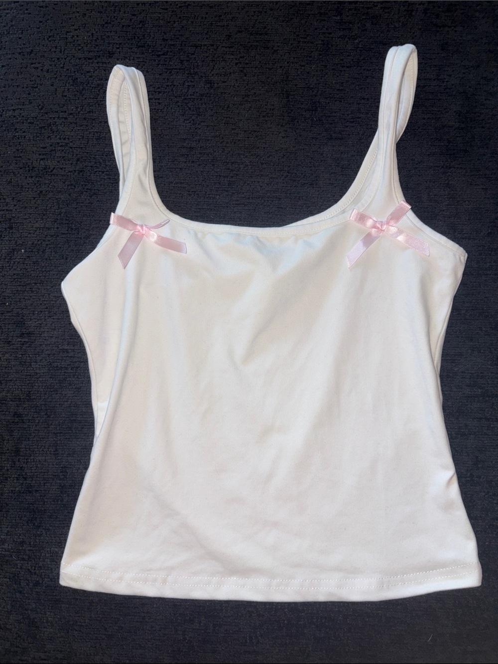 White Women's Tank Top with Pink Bow Accents
